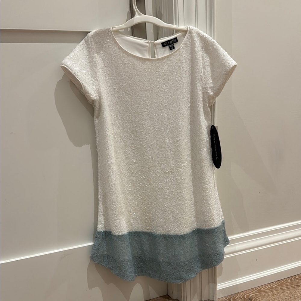 Chic White and Blue Colorblock Dress